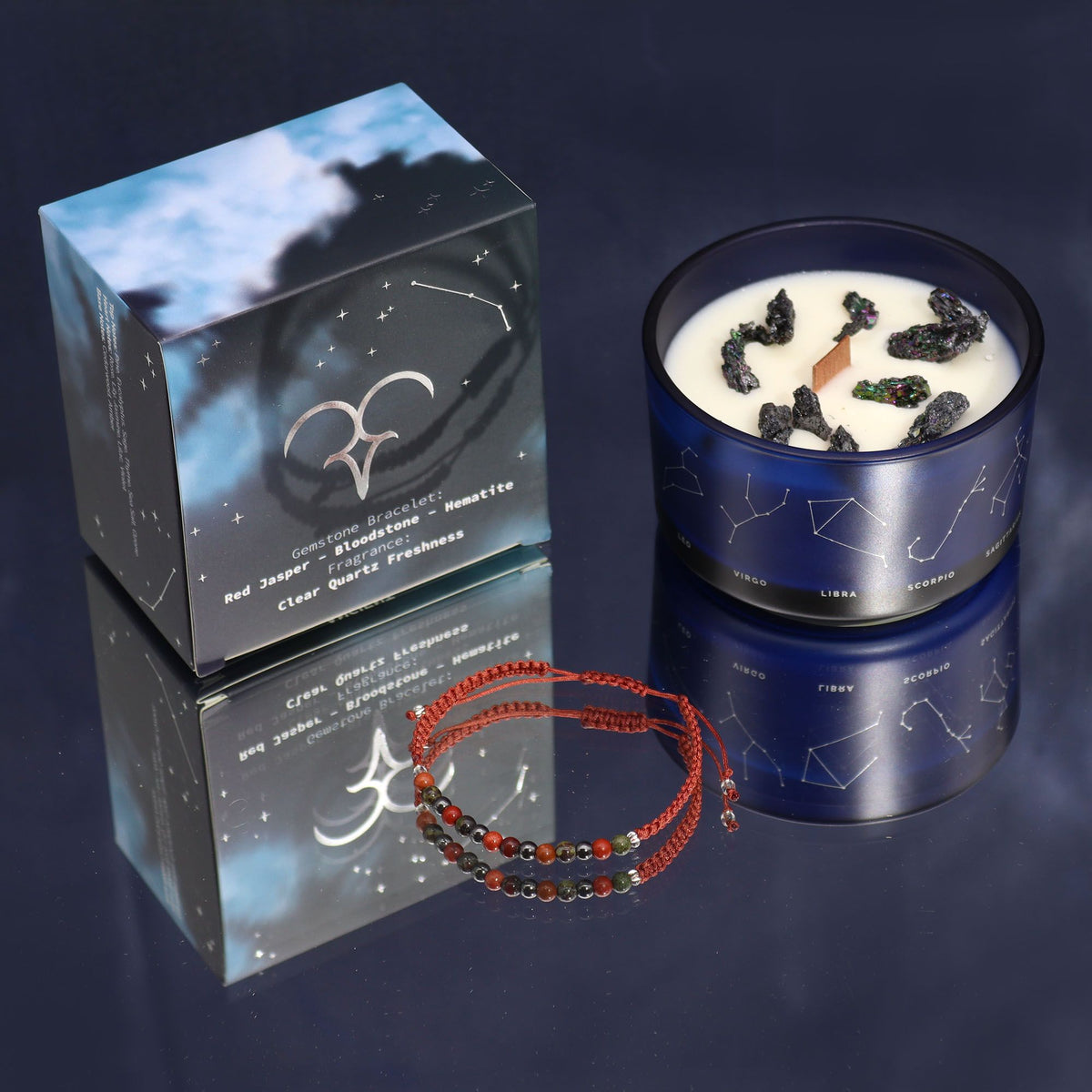 Zodiac Crystal Candle with Gemstone Bracelet - Aries Candles