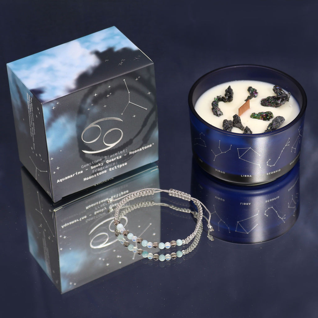 Zodiac Crystal Candle with Gemstone Bracelet - Cancer Candles