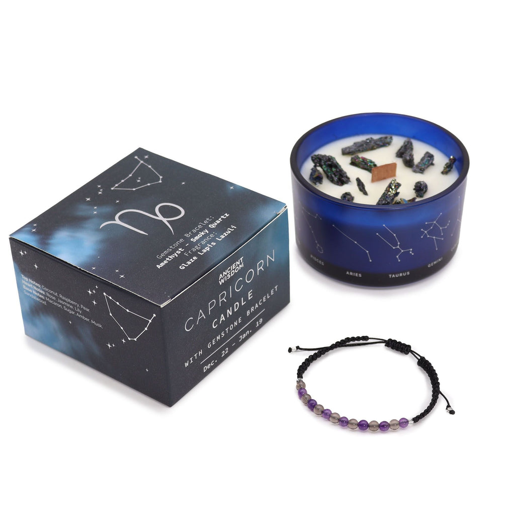 Zodiac Crystal Candle with Gemstone Bracelet - Capricorn Candles