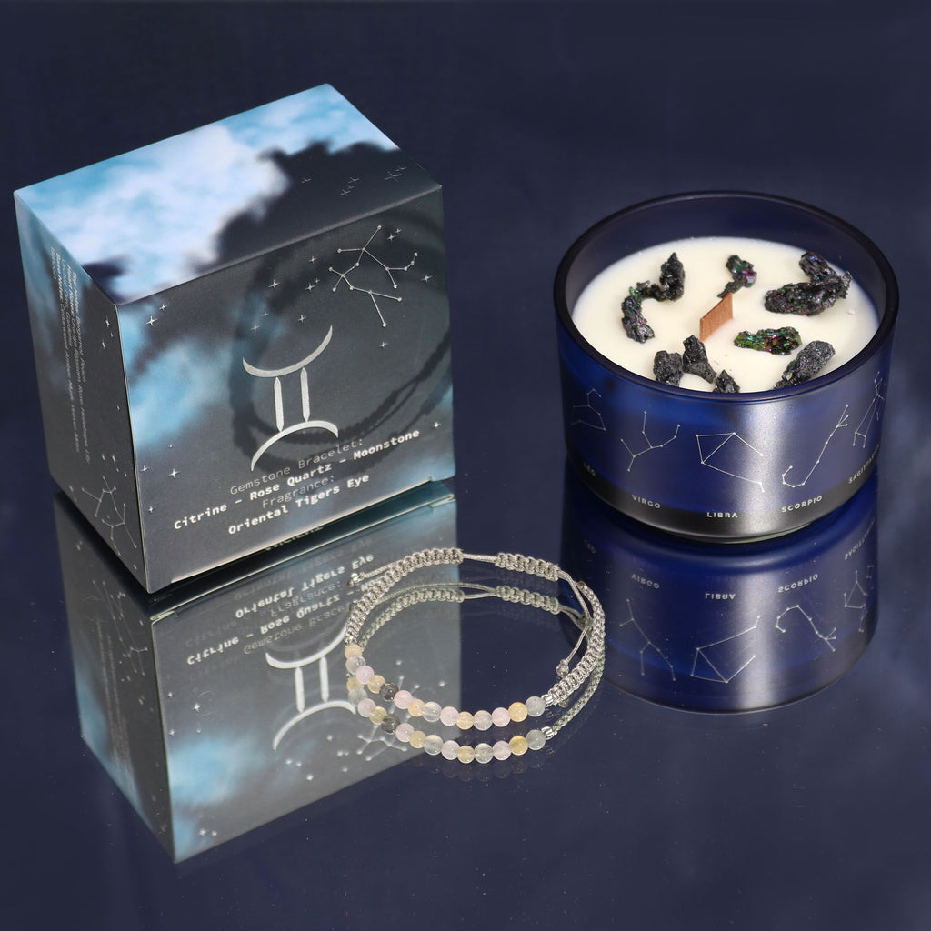 Zodiac Crystal Candle with Gemstone Bracelet - Gemini Candles