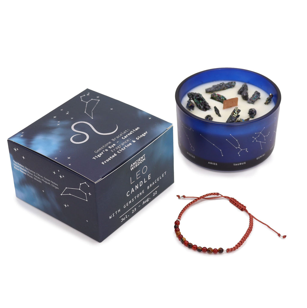 Zodiac Crystal Candle with Gemstone Bracelet - Leo Candles