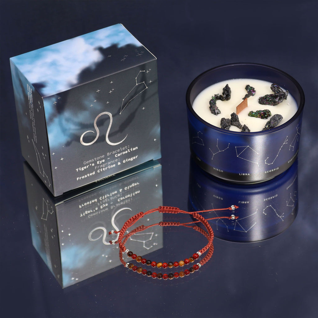Zodiac Crystal Candle with Gemstone Bracelet - Leo Candles