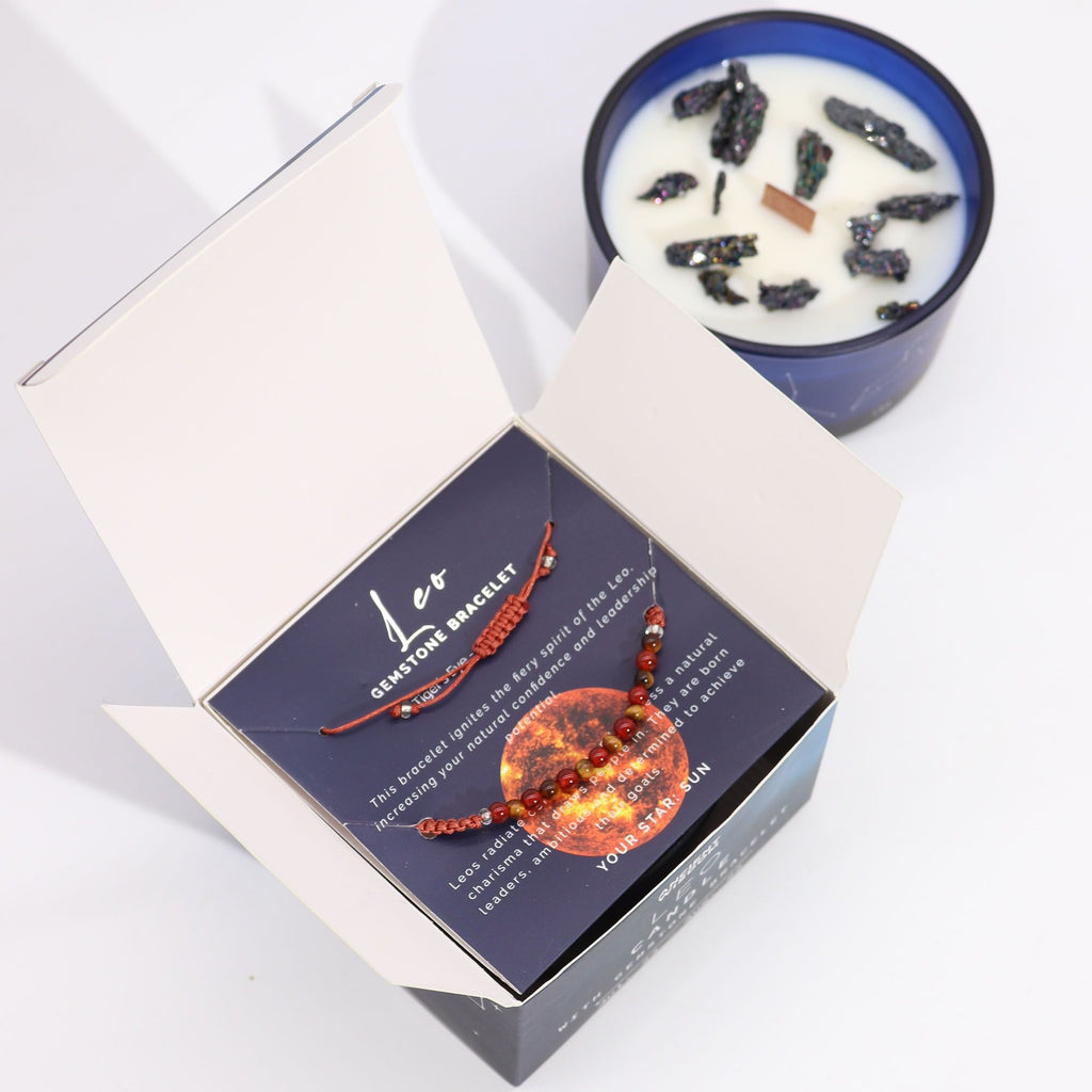 Zodiac Crystal Candle with Gemstone Bracelet - Leo Candles