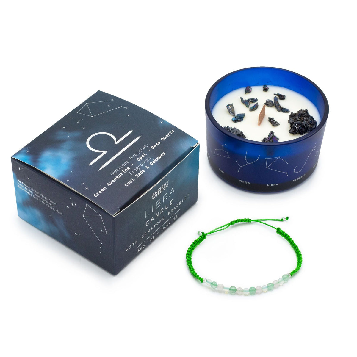 Zodiac Crystal Candle with Gemstone Bracelet - Libra Candles
