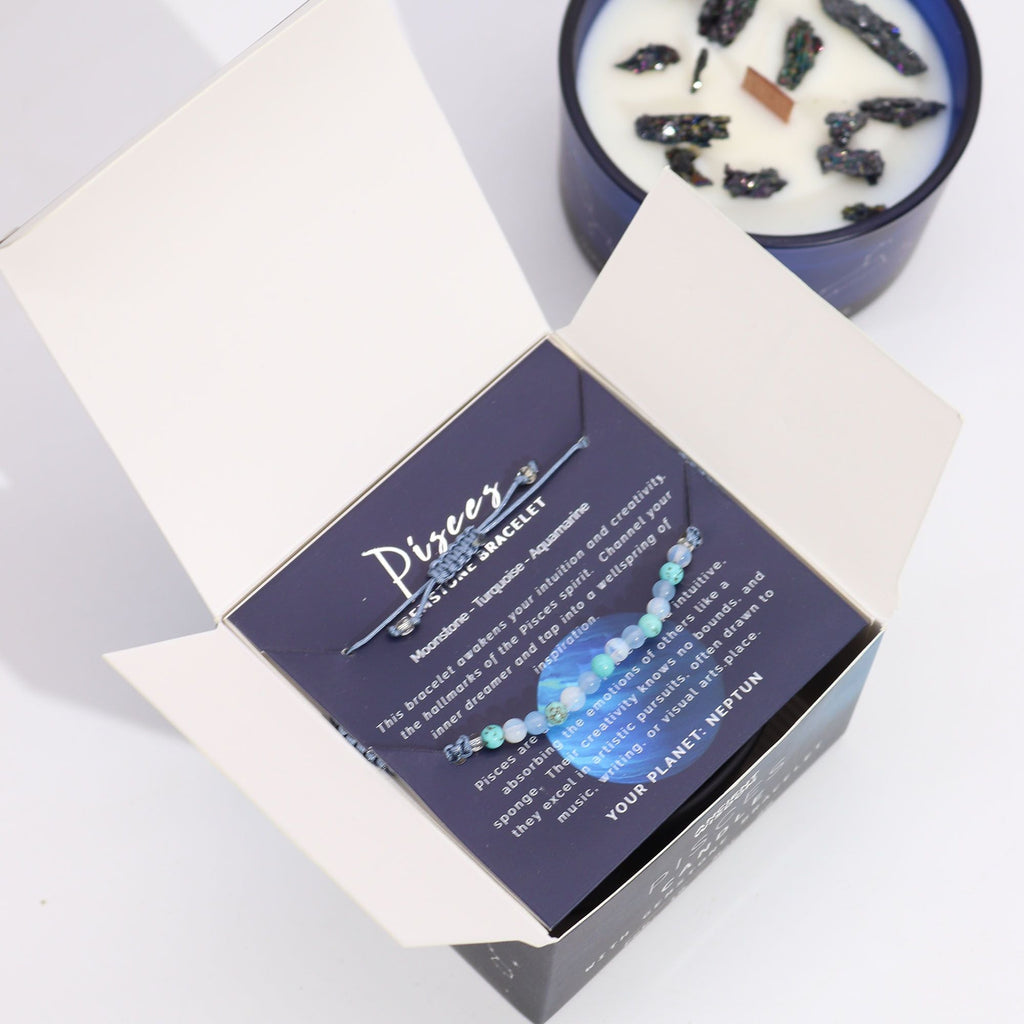 Zodiac Crystal Candle with Gemstone Bracelet - Pisces Candles