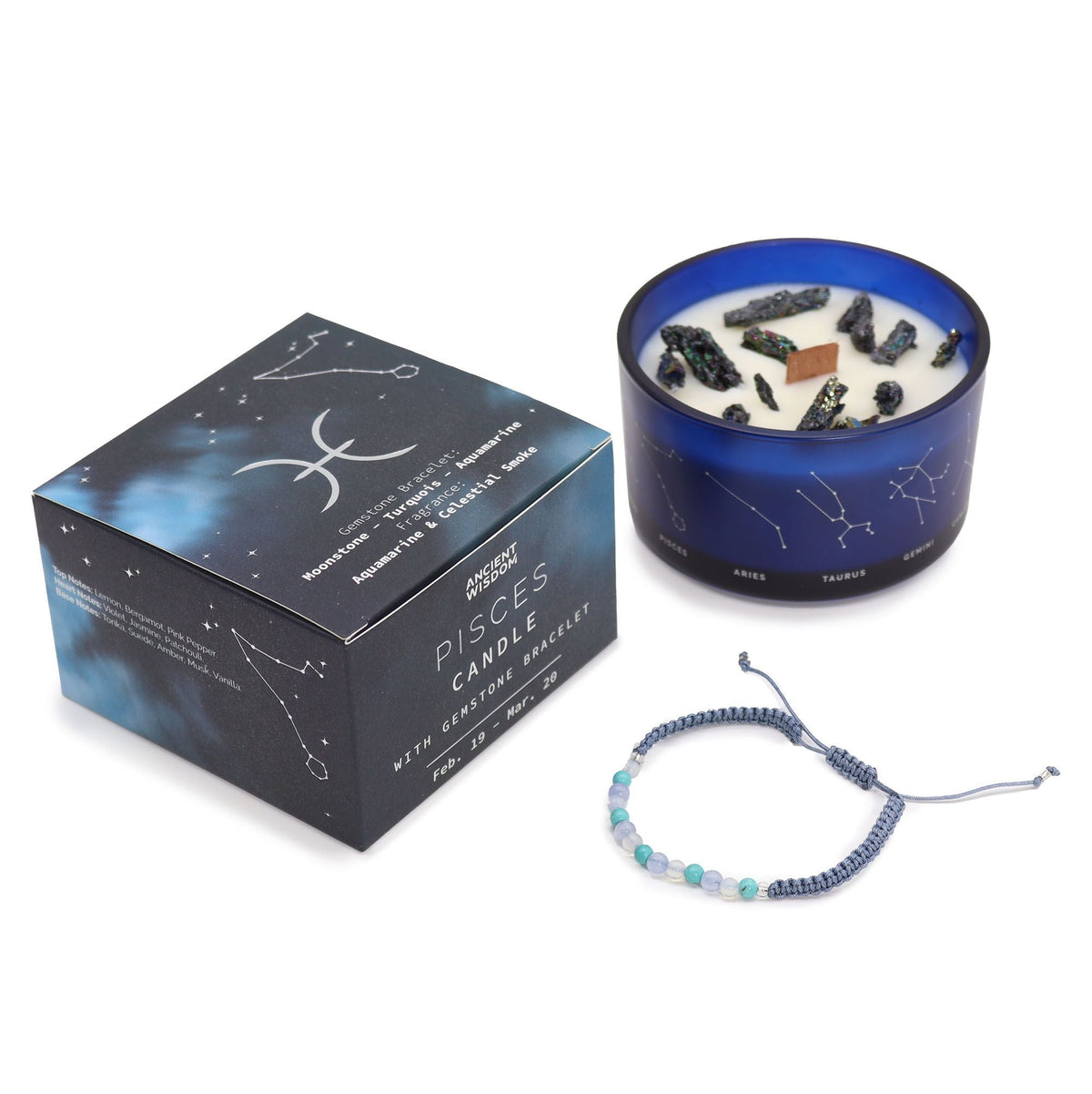 Zodiac Crystal Candle with Gemstone Bracelet - Pisces Candles