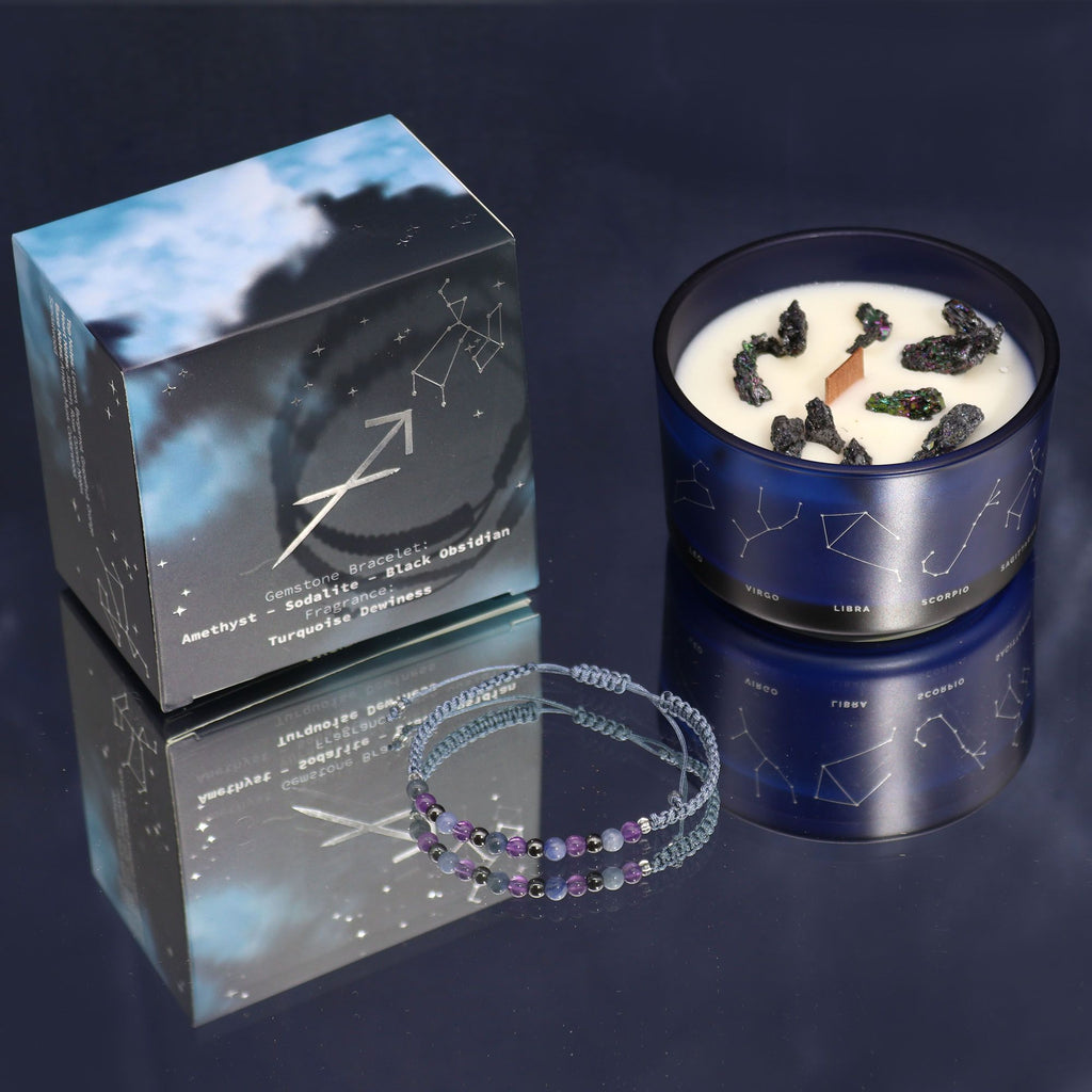 Zodiac Crystal Candle with Gemstone Bracelet - Sagittarius Candles