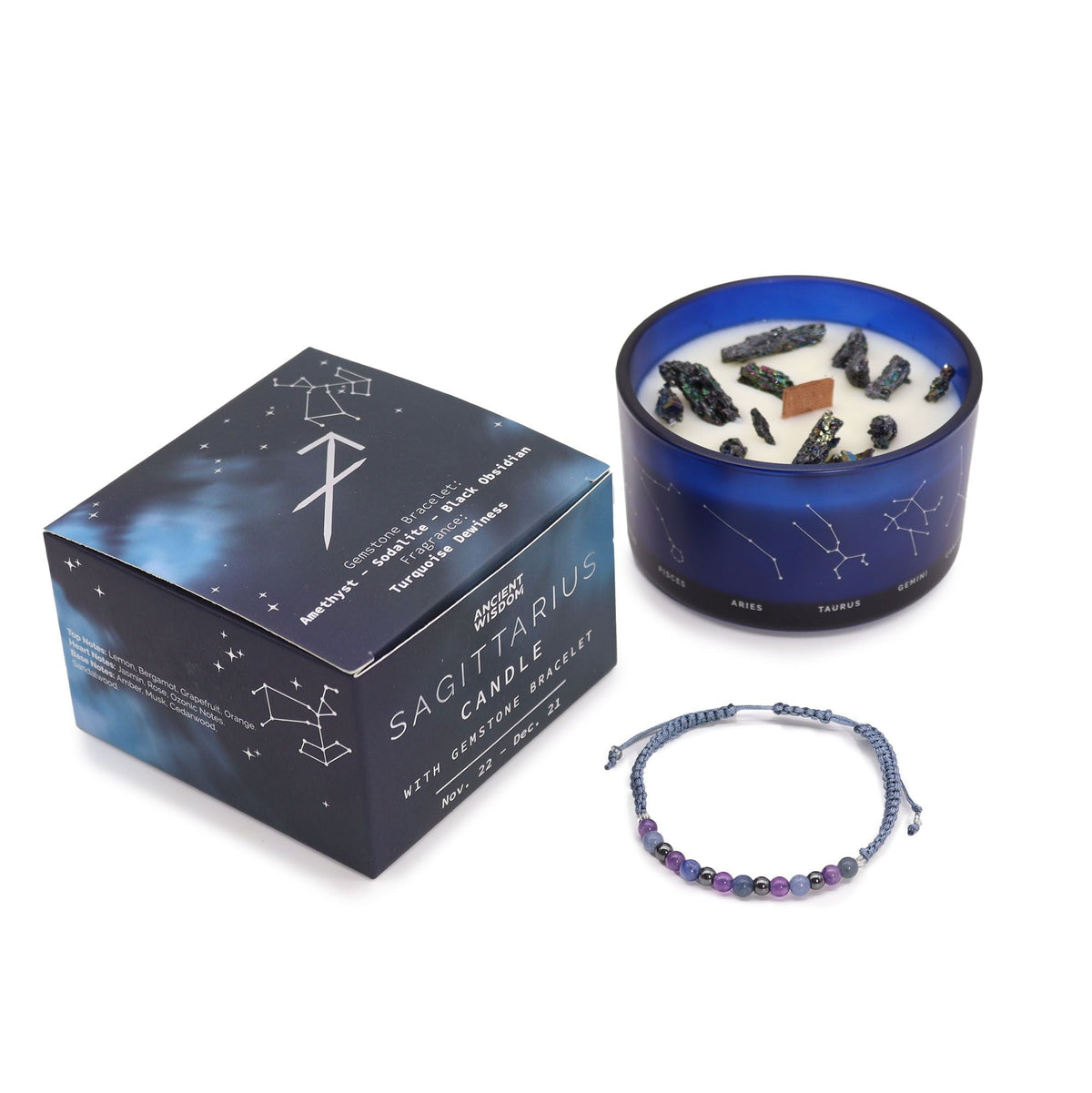 Zodiac Crystal Candle with Gemstone Bracelet - Sagittarius Candles