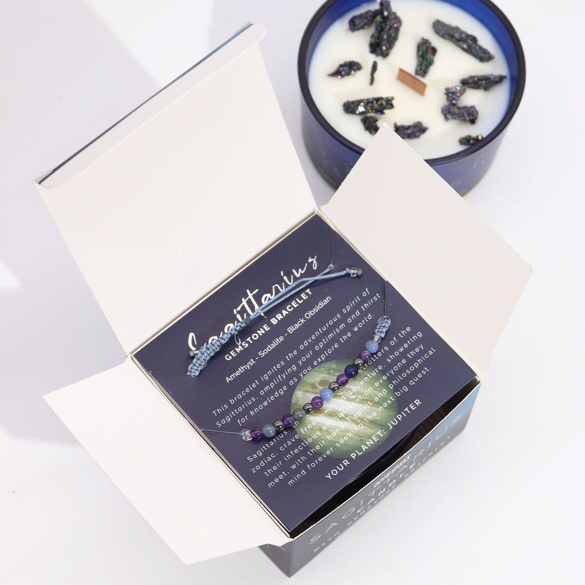 Zodiac Crystal Candle with Gemstone Bracelet - Sagittarius Candles