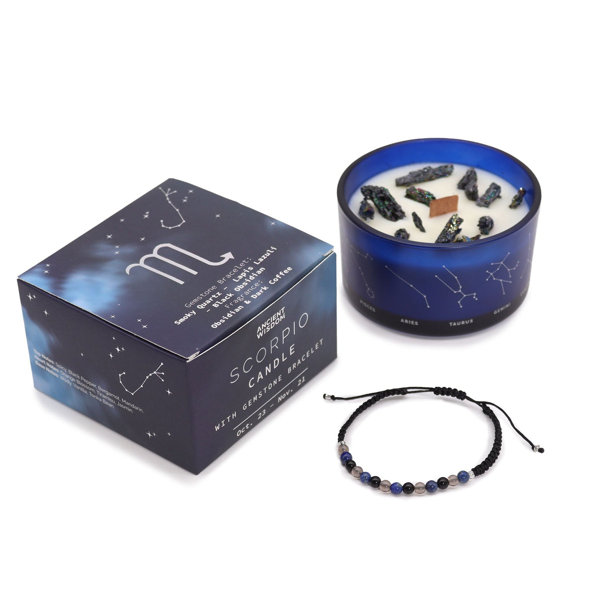 Zodiac Crystal Candle with Gemstone Bracelet - Scorpio Candles