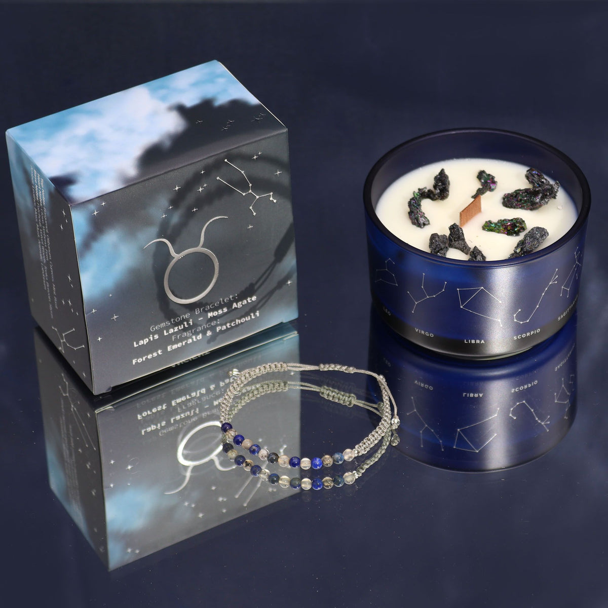 Zodiac Crystal Candle with Gemstone Bracelet - Taurus Candles