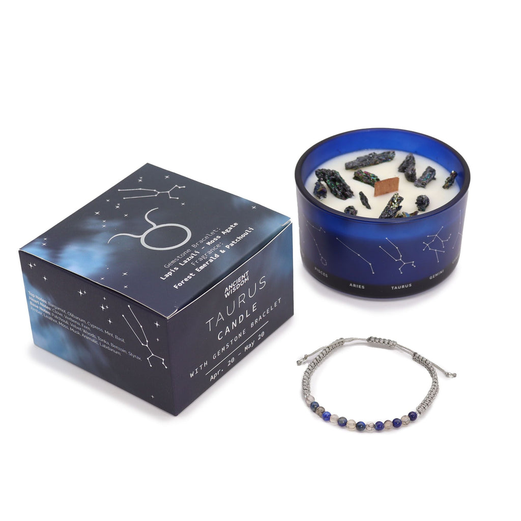 Zodiac Crystal Candle with Gemstone Bracelet - Taurus Candles