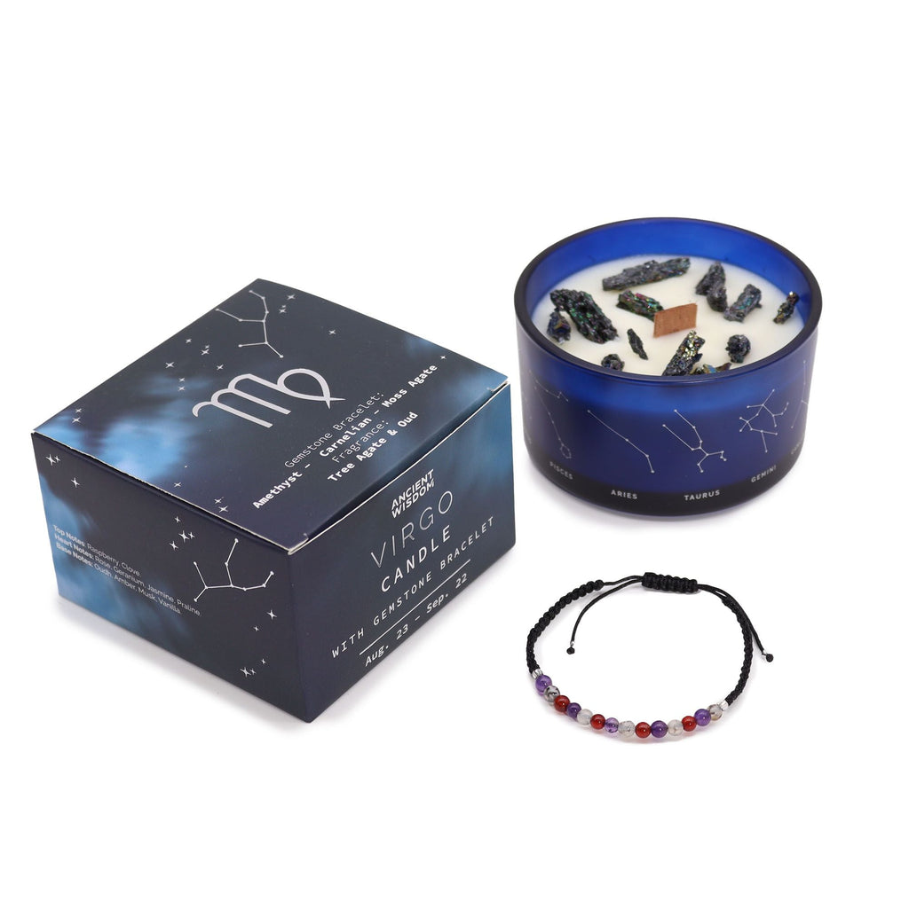 Zodiac Crystal Candle with Gemstone Bracelet - Virgo Candles