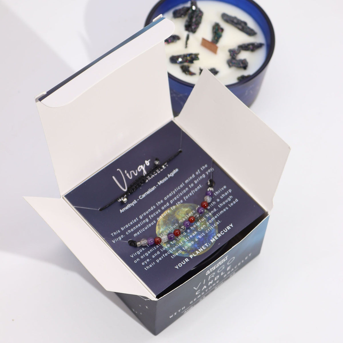 Zodiac Crystal Candle with Gemstone Bracelet - Virgo Candles